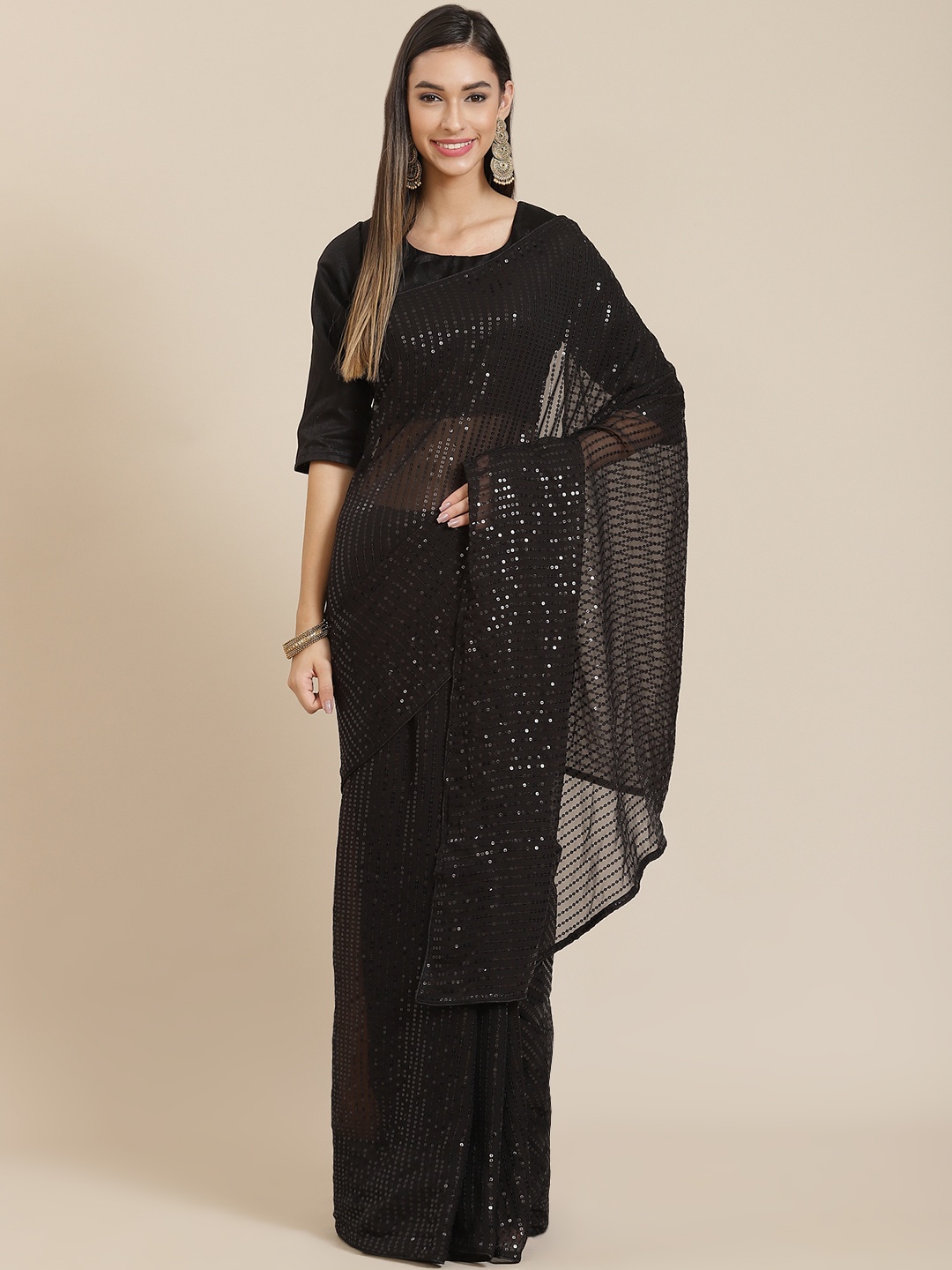 

Readiprint Fashions Black Sequinned Saree