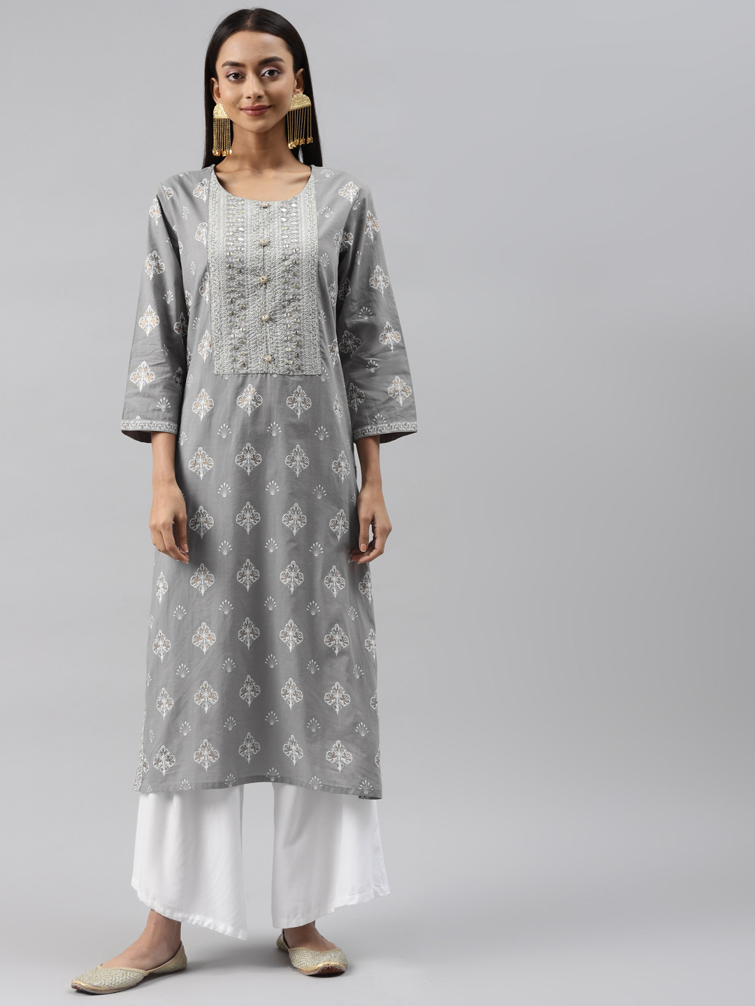 

Readiprint Fashions Women Grey Ethnic Motifs Printed Cotton Kurta