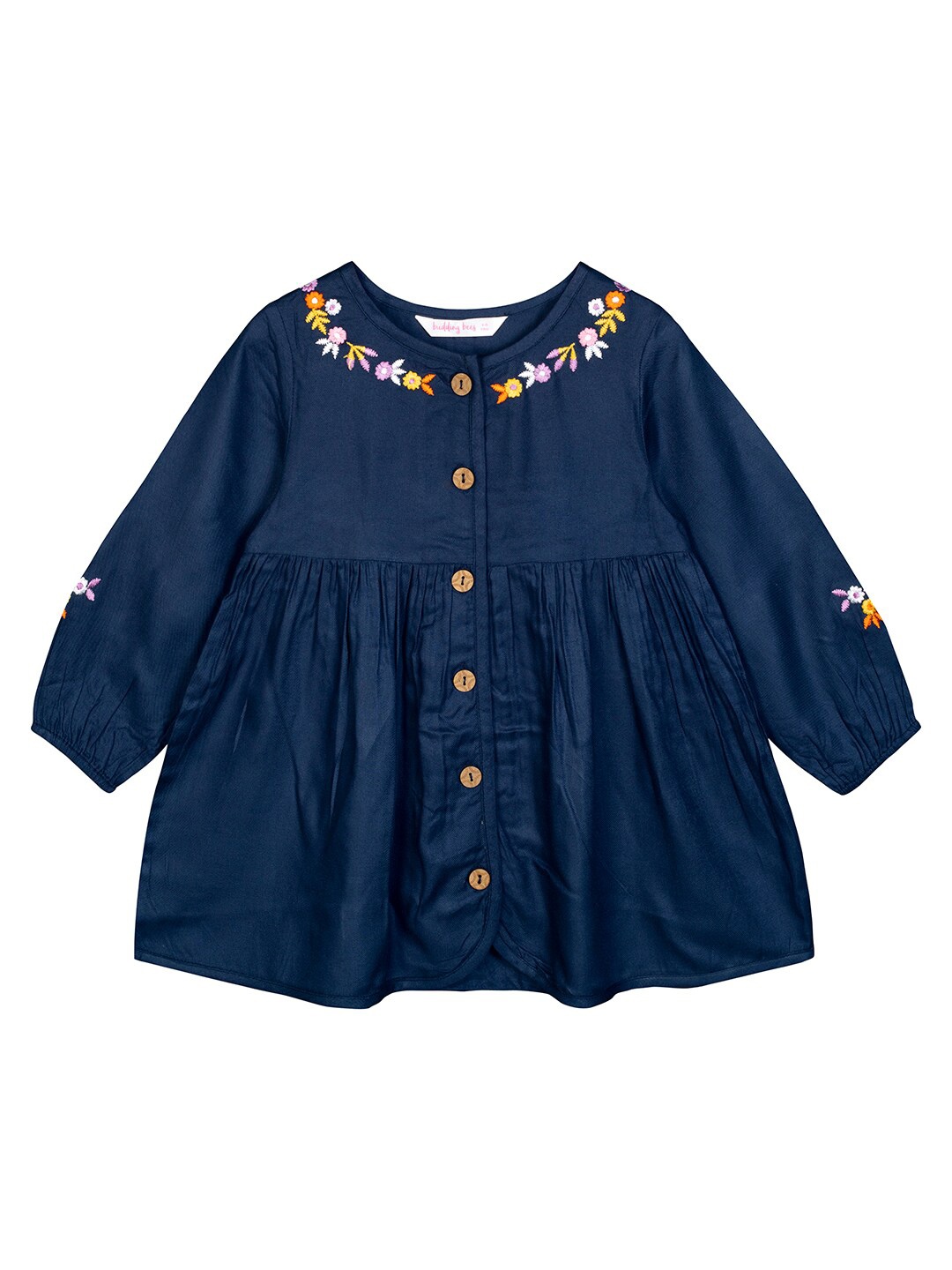 

Budding Bees Navy Blue Blouson Top