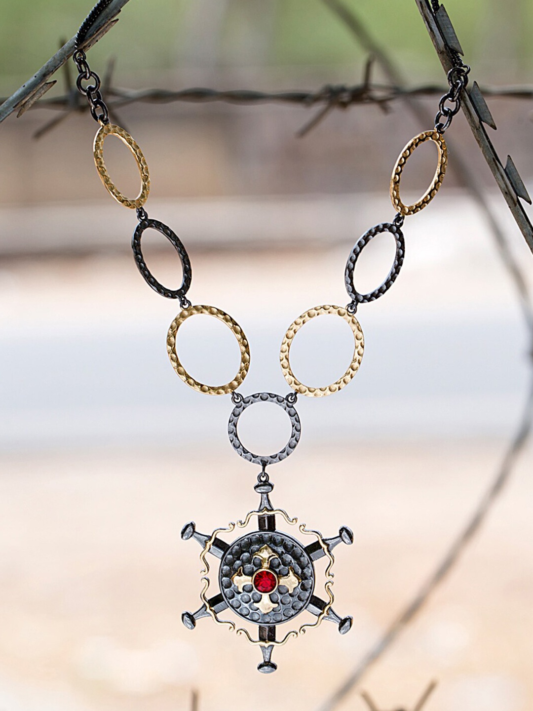 

Voylla Gold-Toned & Gunmetal-Toned Brass Statement Necklace