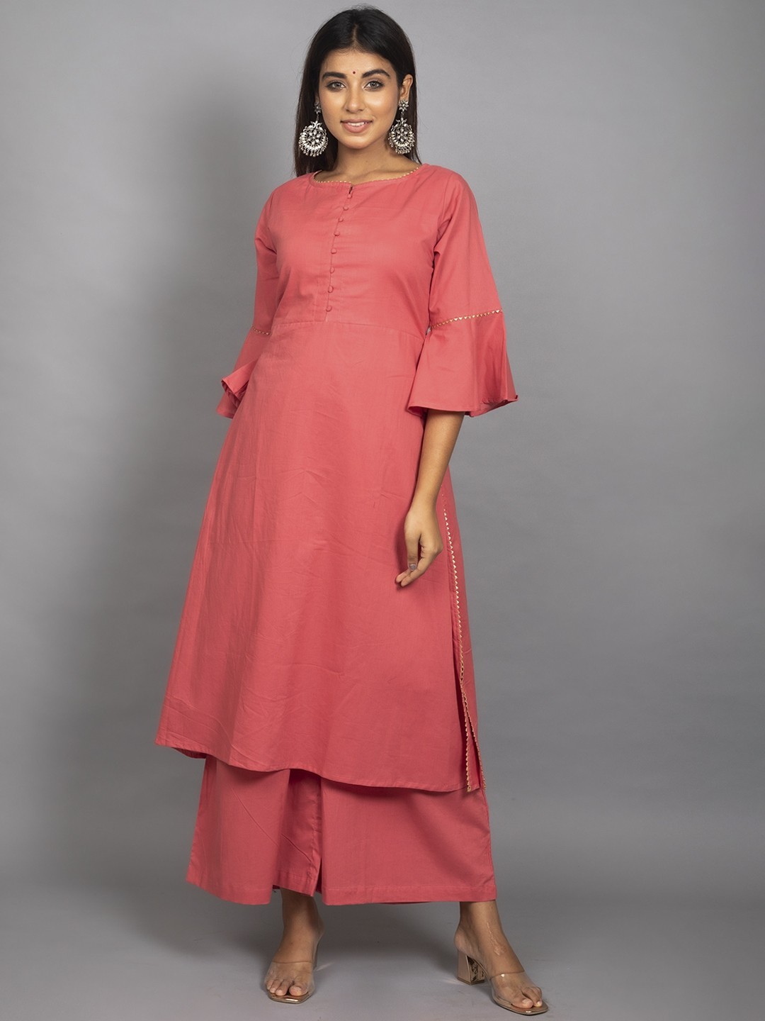 

PNEHA Women Pink Regular Gotta Patti Pure Cotton Kurta with Palazzos
