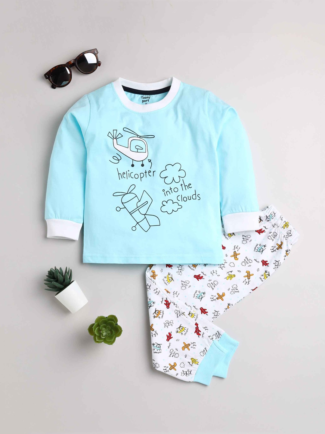 

Toonyport Boys Blue & White Printed Night suit