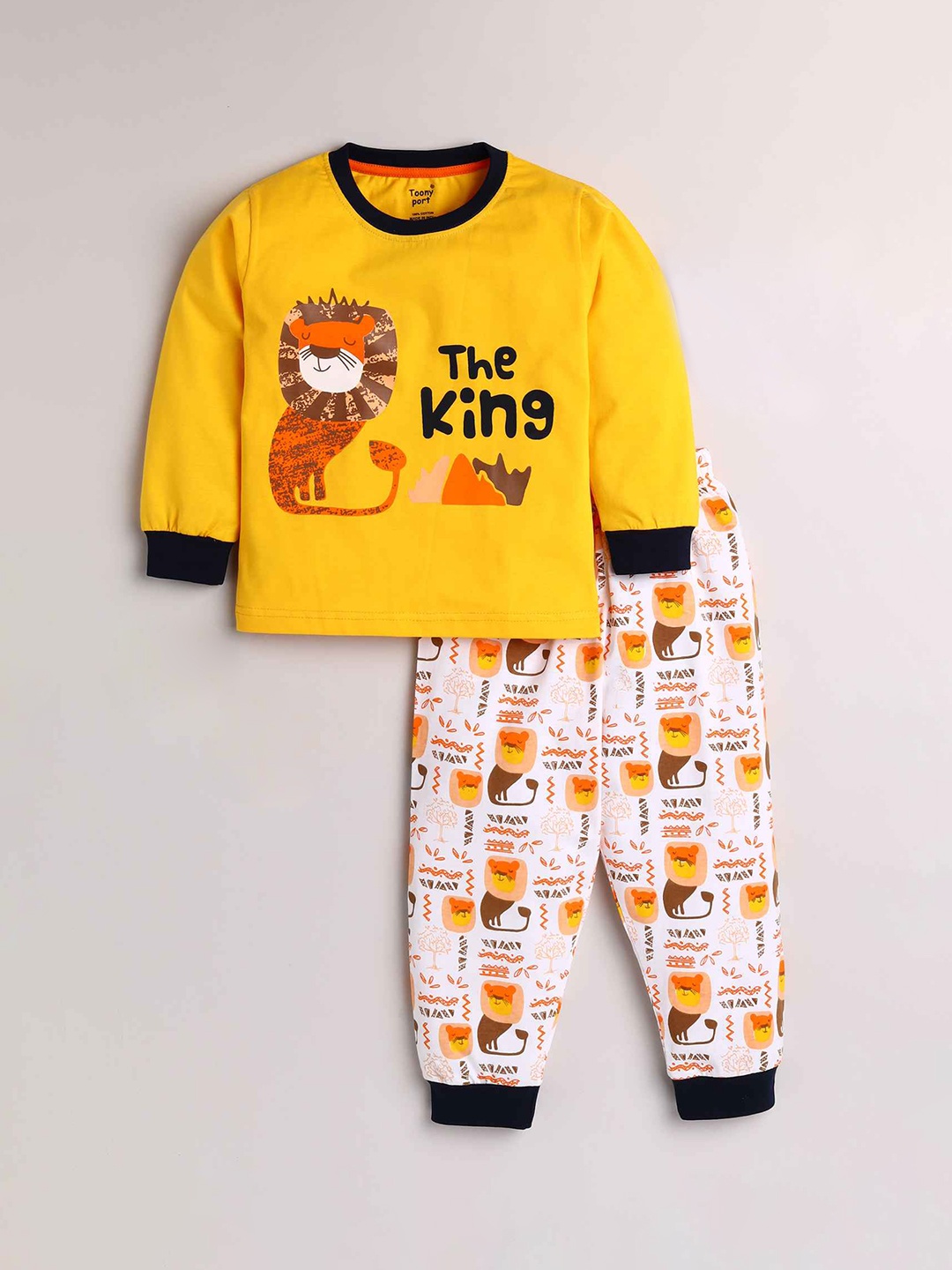 

Toonyport Boys Yellow & White Printed Night suit
