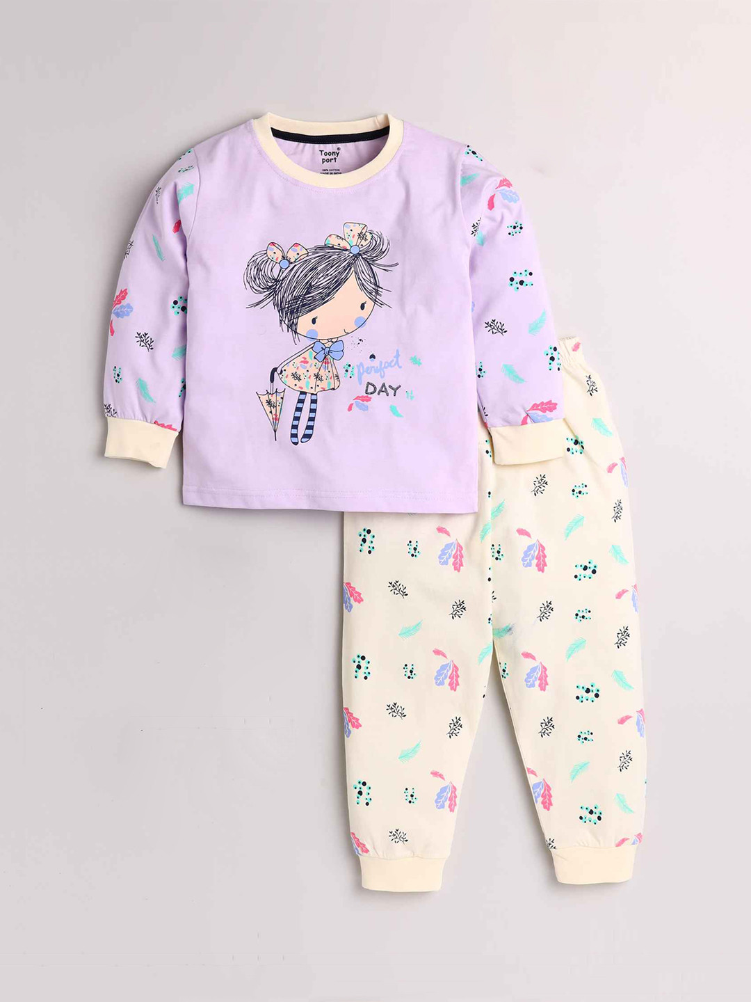 

Toonyport Girls Purple & Beige Printed Night suit