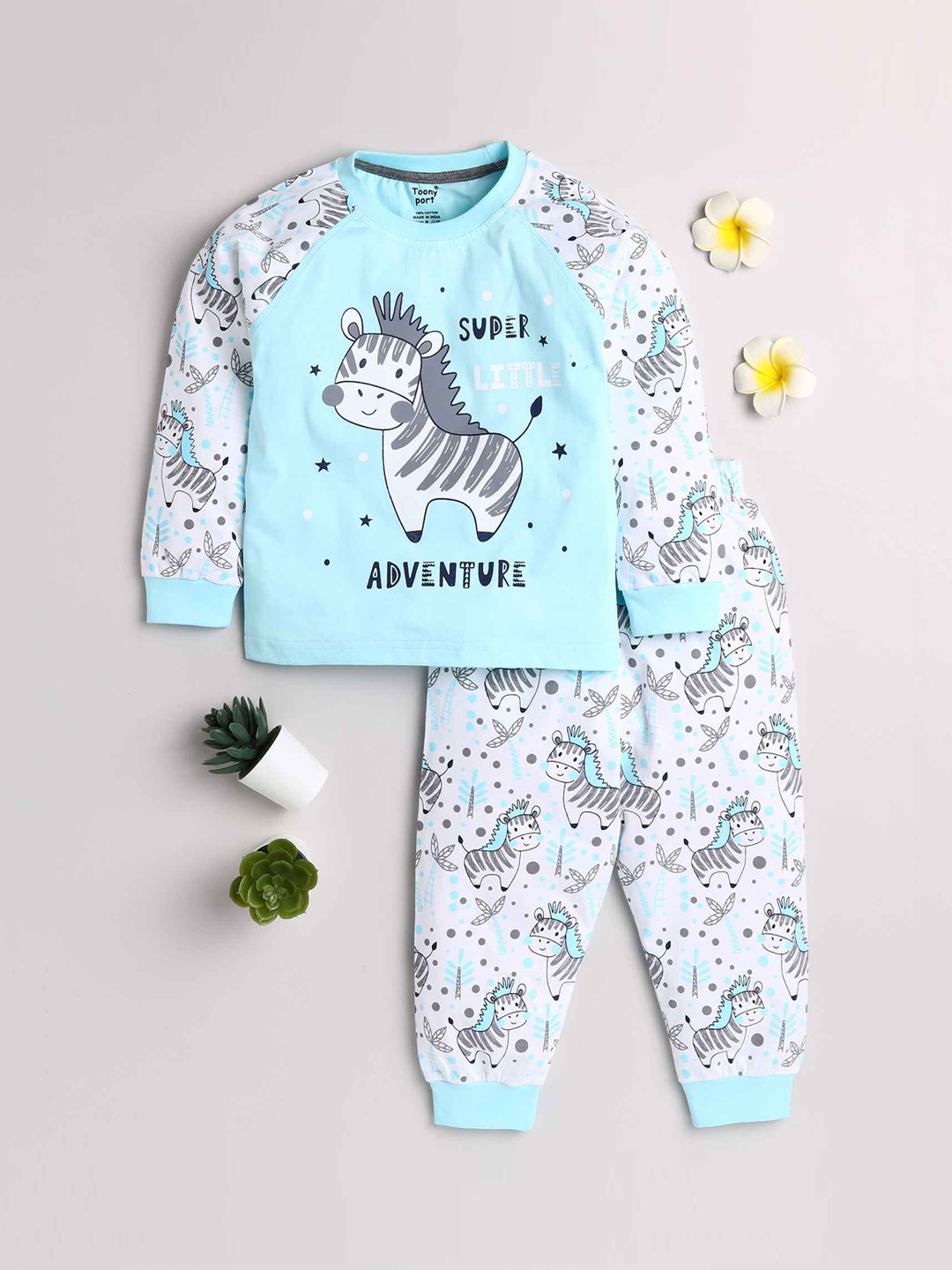 

Toonyport Boys Blue & White Printed Night suit