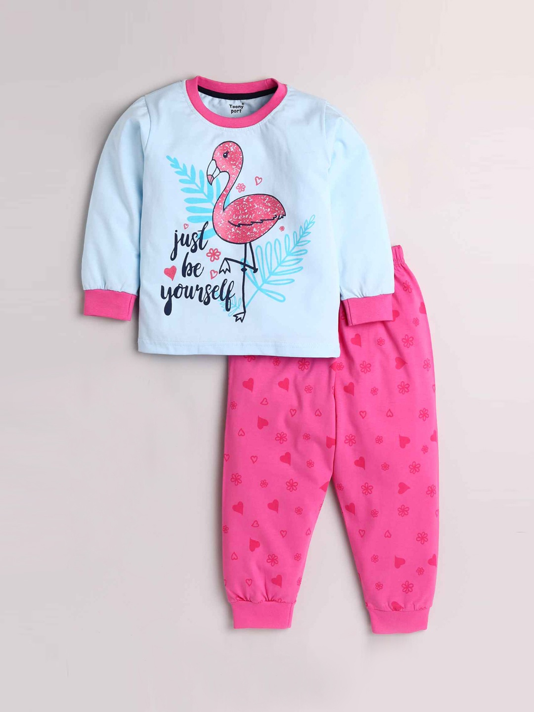 

Toonyport Girls Blue & Pink Printed Night suit