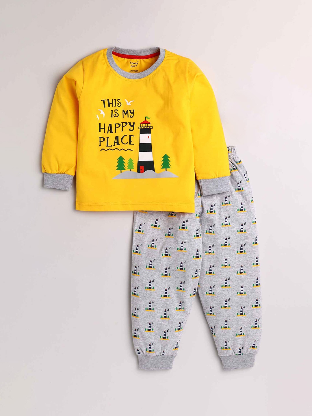 

Toonyport Boys Yellow & Grey Printed Night suit