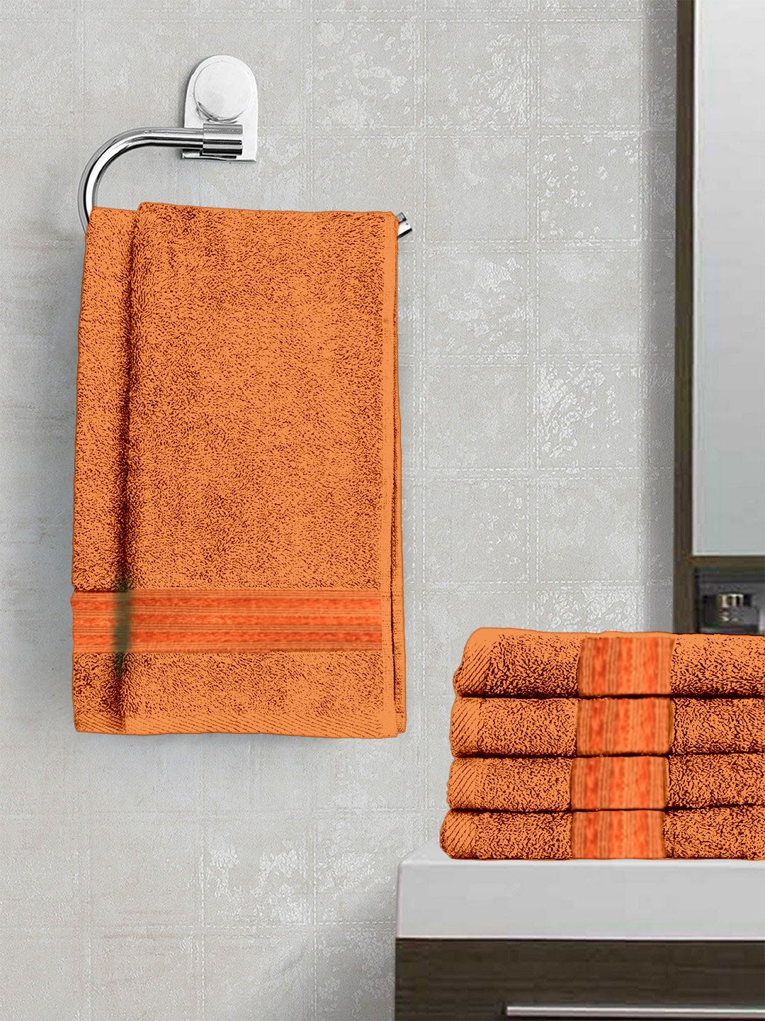 

Lushomes Pack Of 6 Orange Solid Pure Combed Cotton 450 GSM Hand Towels