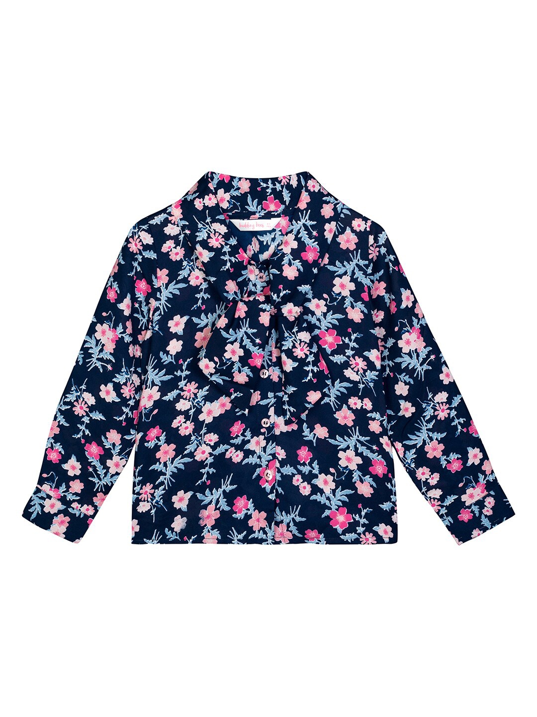 

Budding Bees Blue & Pink Floral Crepe Regular Top