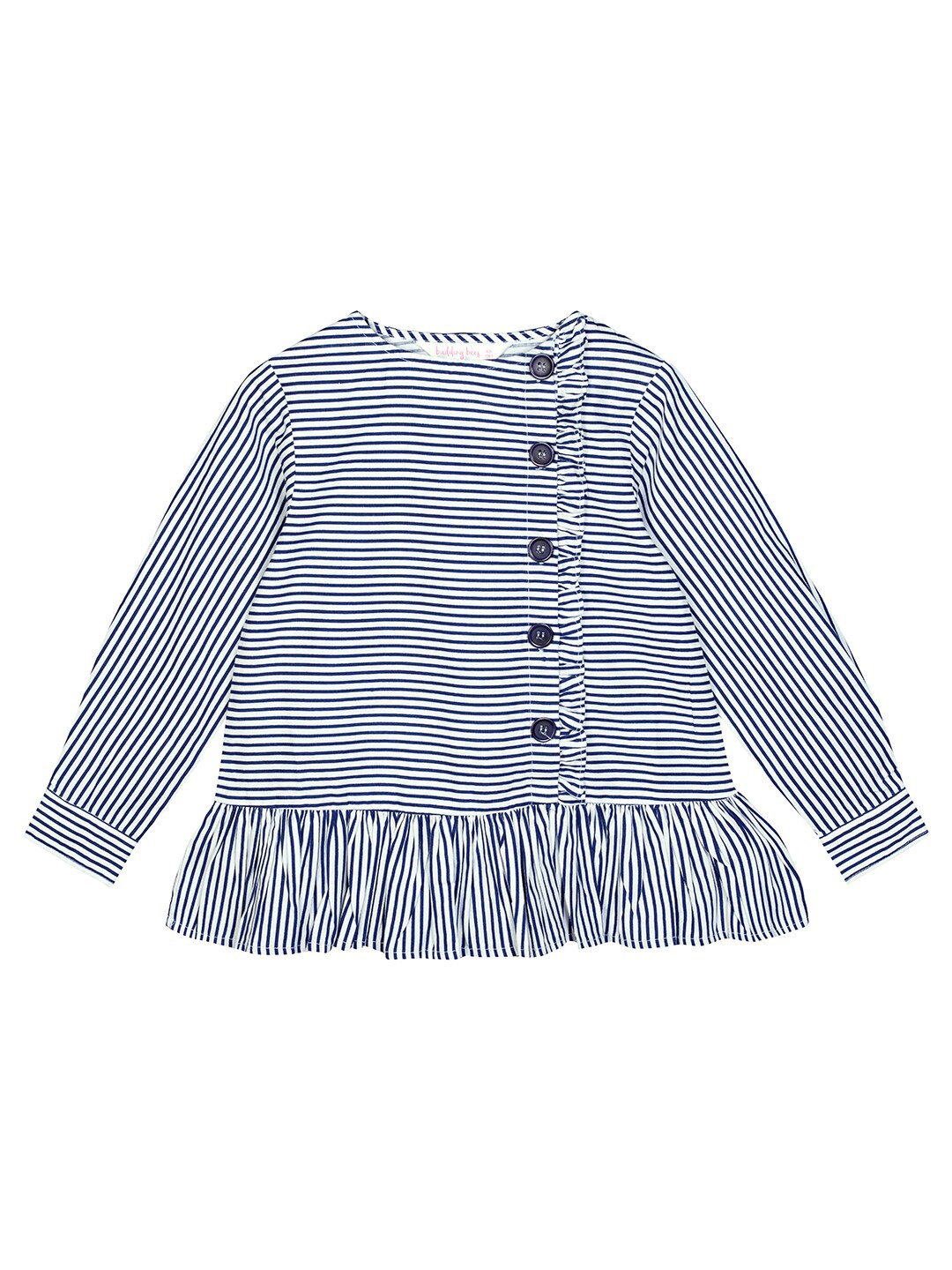 

Budding Bees White & Navy Blue Striped Shirt Style Top