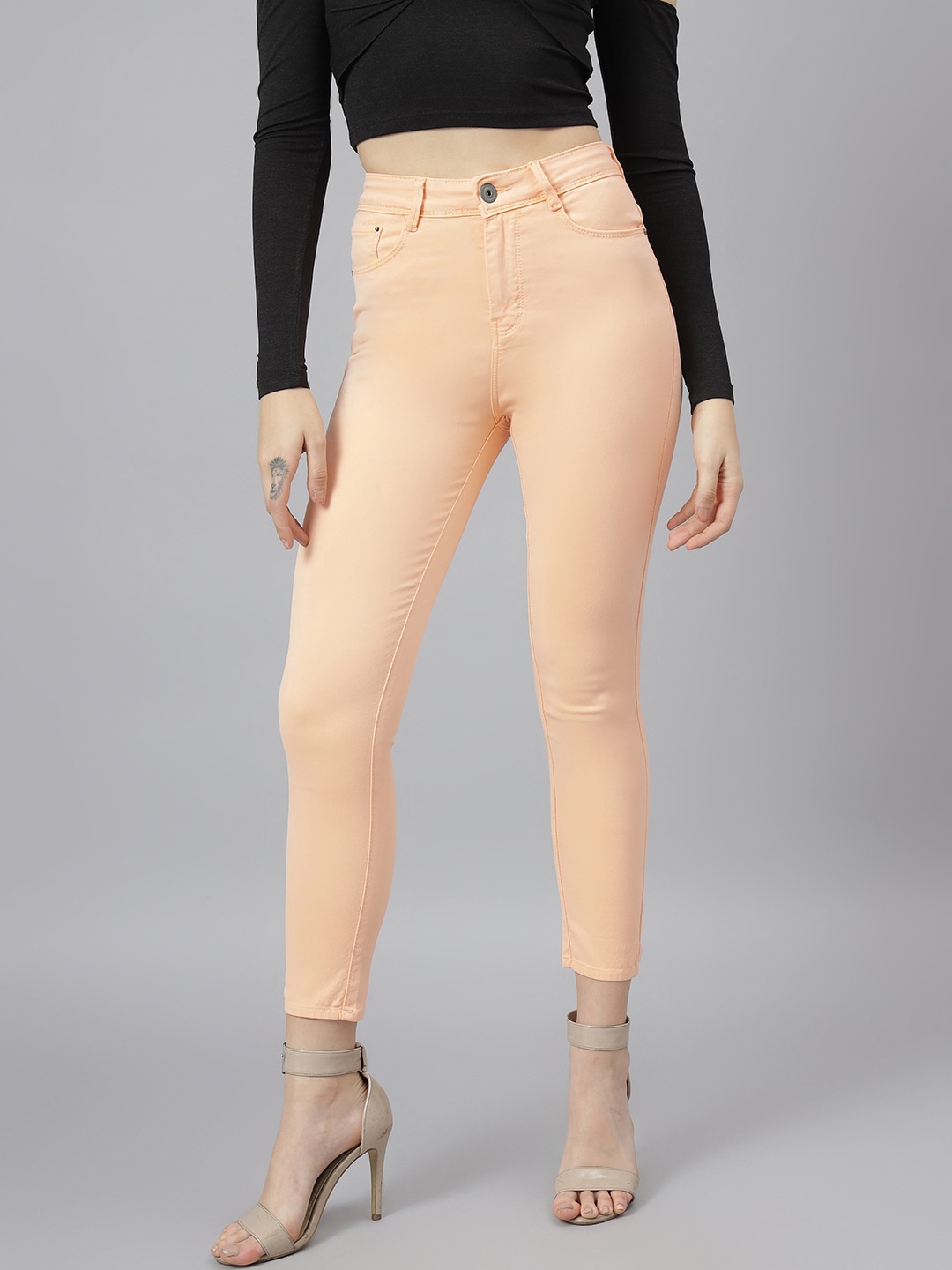 

Code 61 Women Peach-Coloured Skinny Fit High-Rise Stretchable Jeans