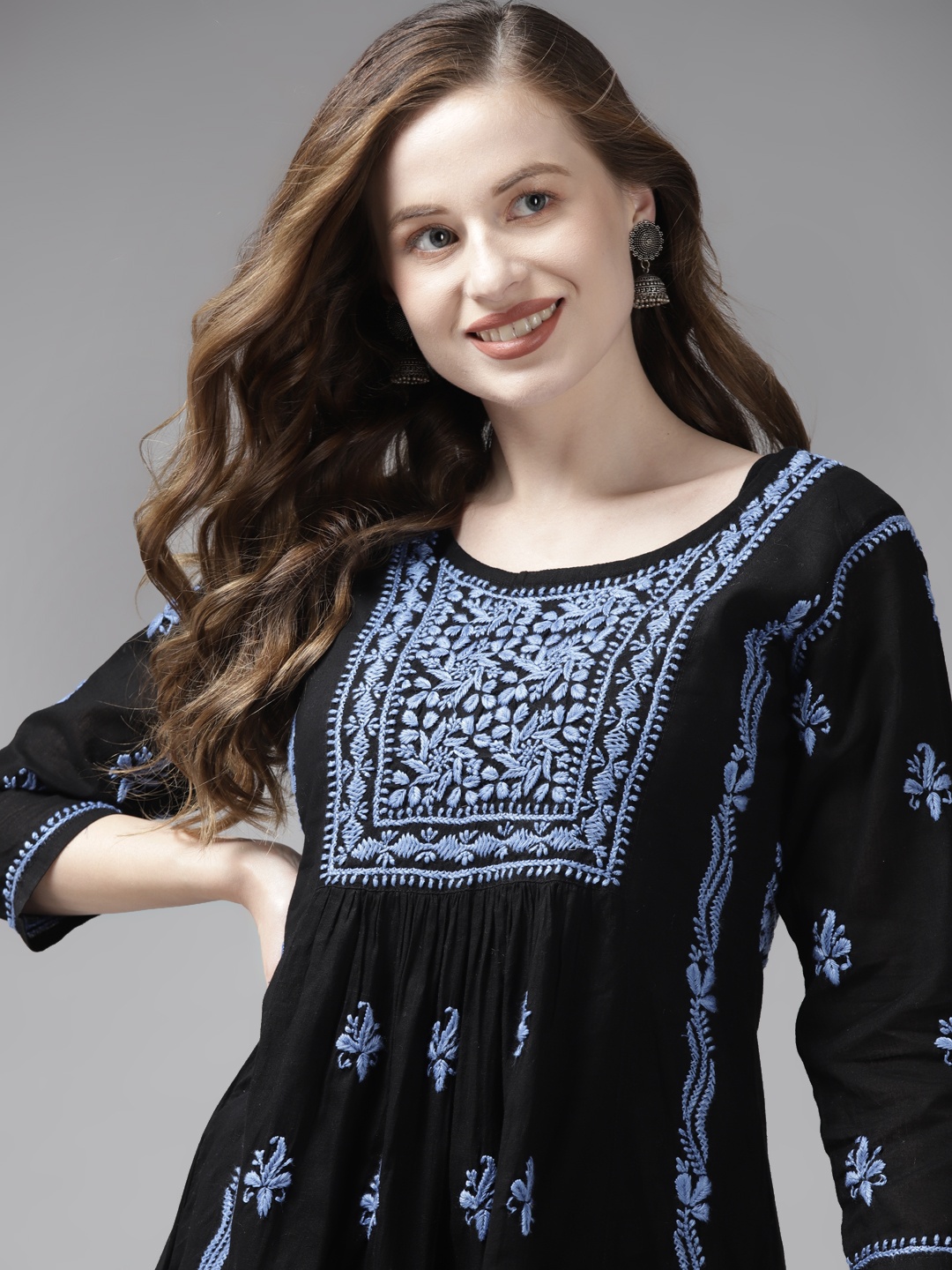 

ADA Black & Blue Ethnic Motifs Embroidered Chikankari Kurti