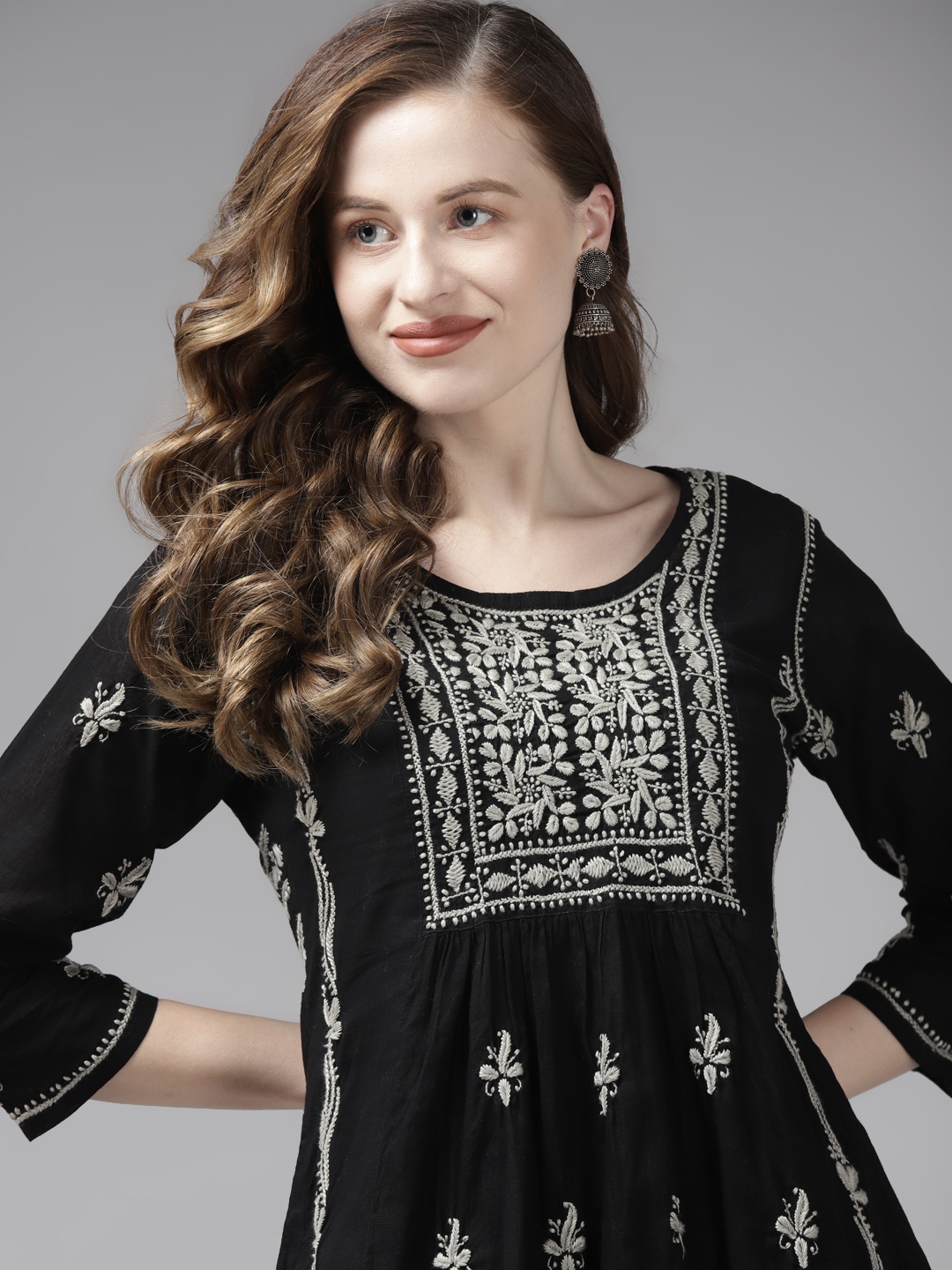

ADA Black & Grey Ethnic Motifs Embroidered Chikankari Kurti