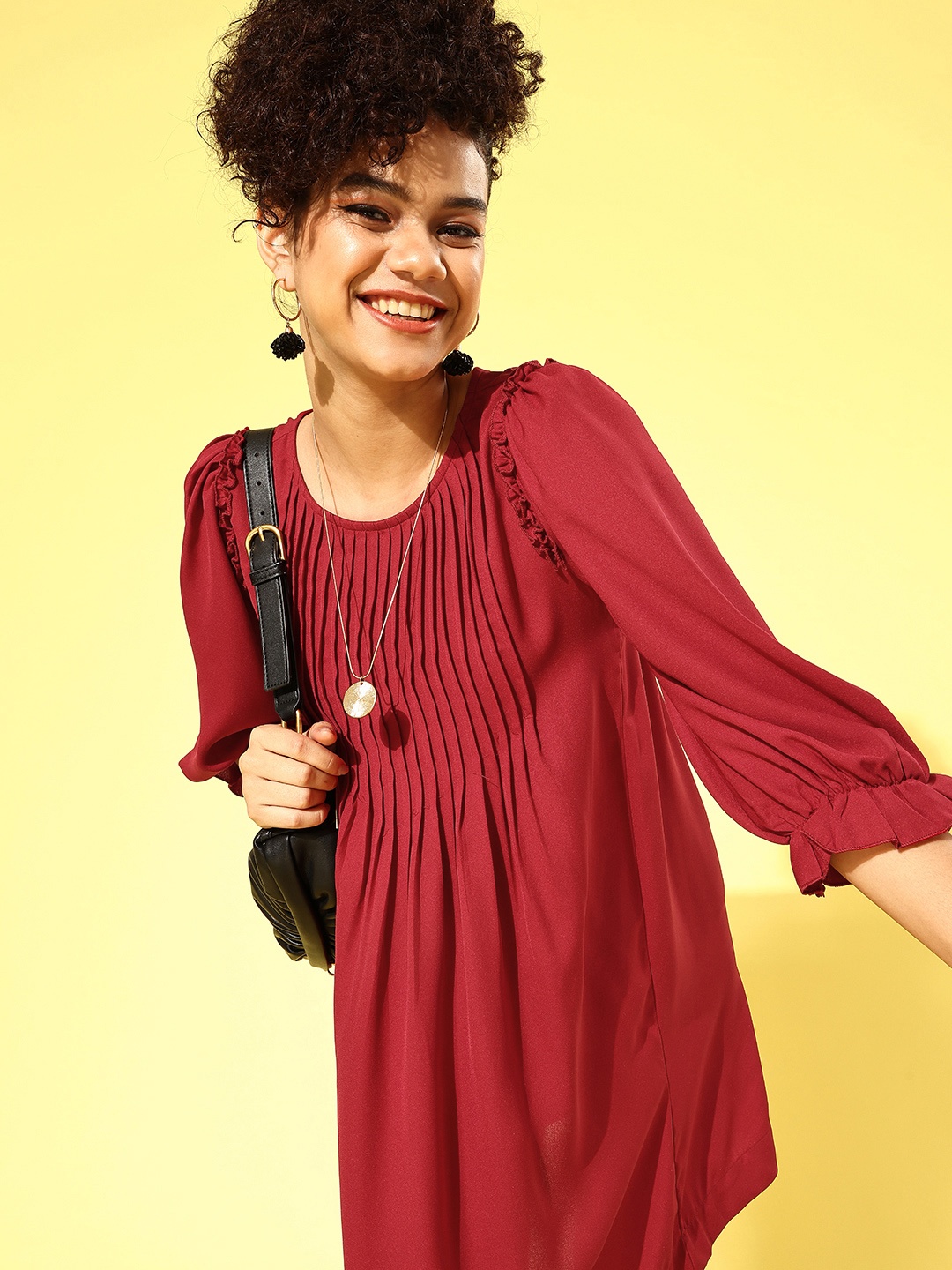 

Antheaa Women Maroon Solid Trapeze Dress