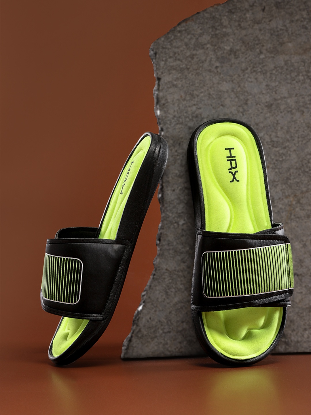 HRX by Hrithik Roshan Men Fluorescent Green & Black Memory Foam Flip Flop