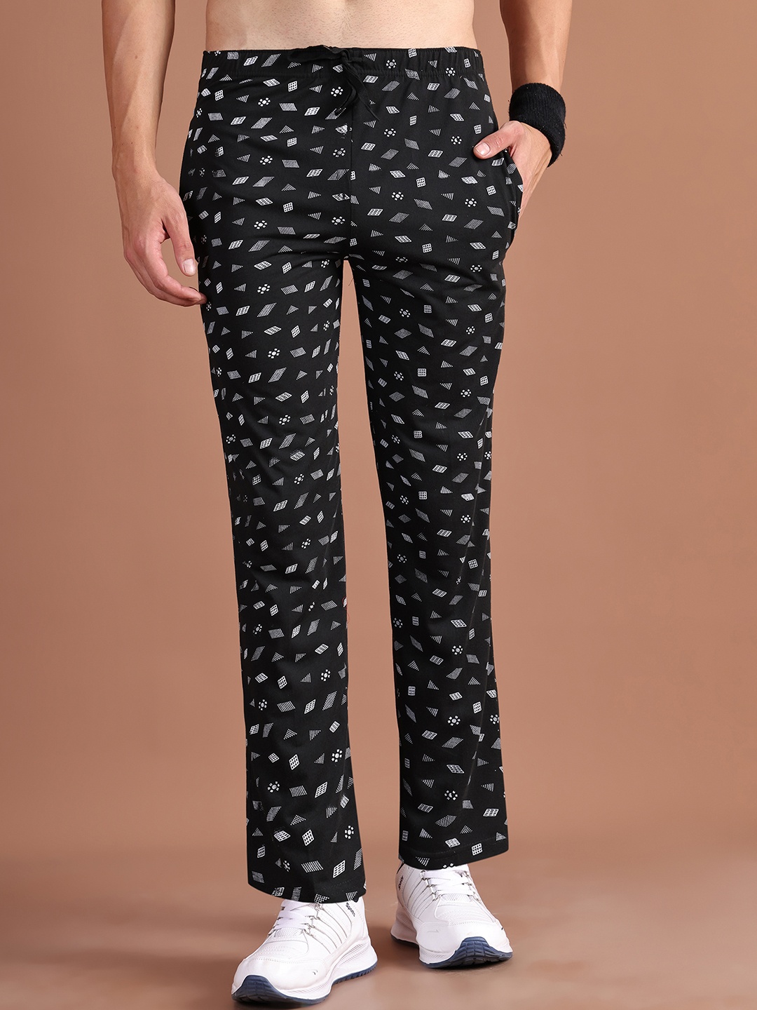 

MACK JONNEY Men Black & White Printed Track Pants