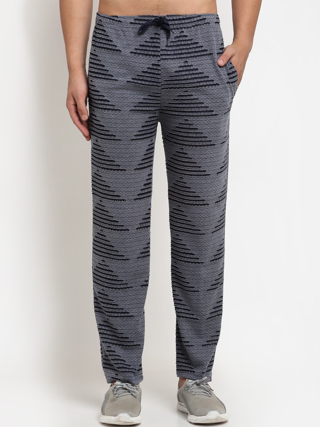 

VIMAL JONNEY Men Navy Blue & Grey Textured Track Pants