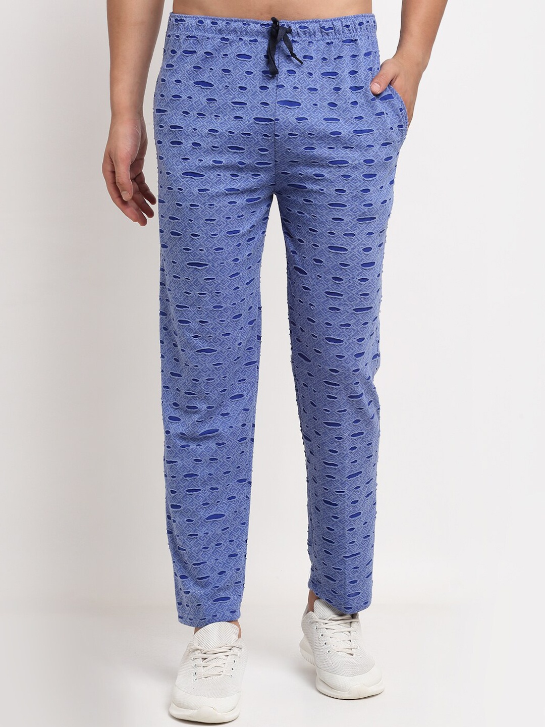 

VIMAL JONNEY Men Blue Self-design Mid-Rise Track Pants