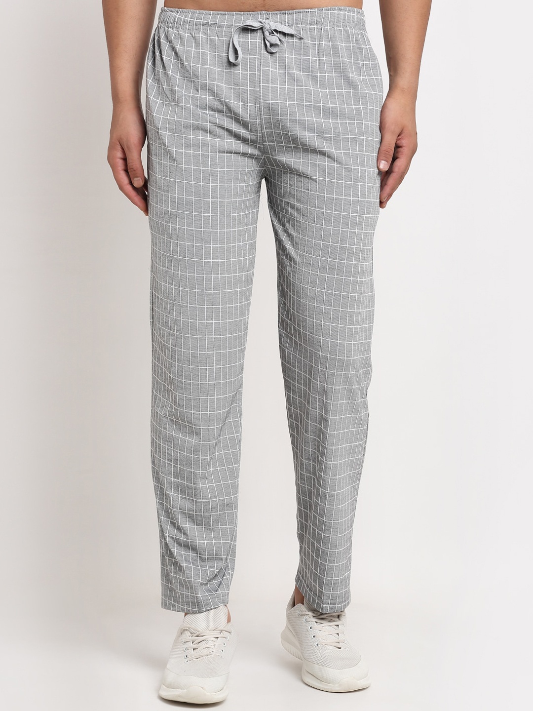 

VIMAL JONNEY Men Grey & White Checked Track Pants
