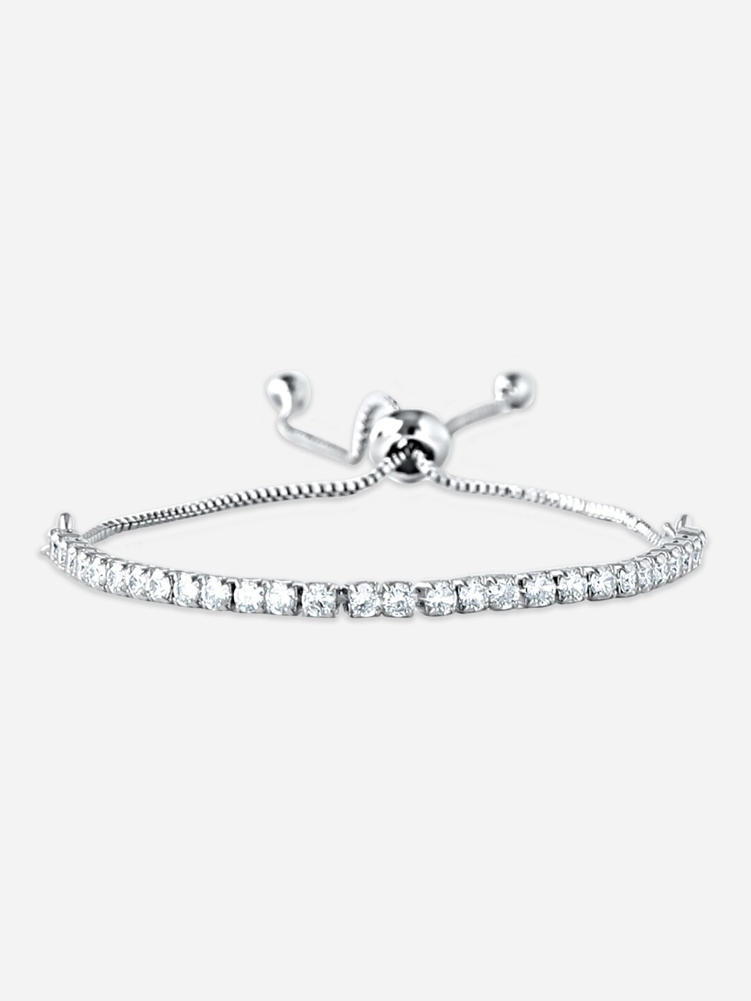 

ZINU Women Silver-Toned & White Brass Cubic Zirconia Rhodium-Plated Wraparound Bracelet