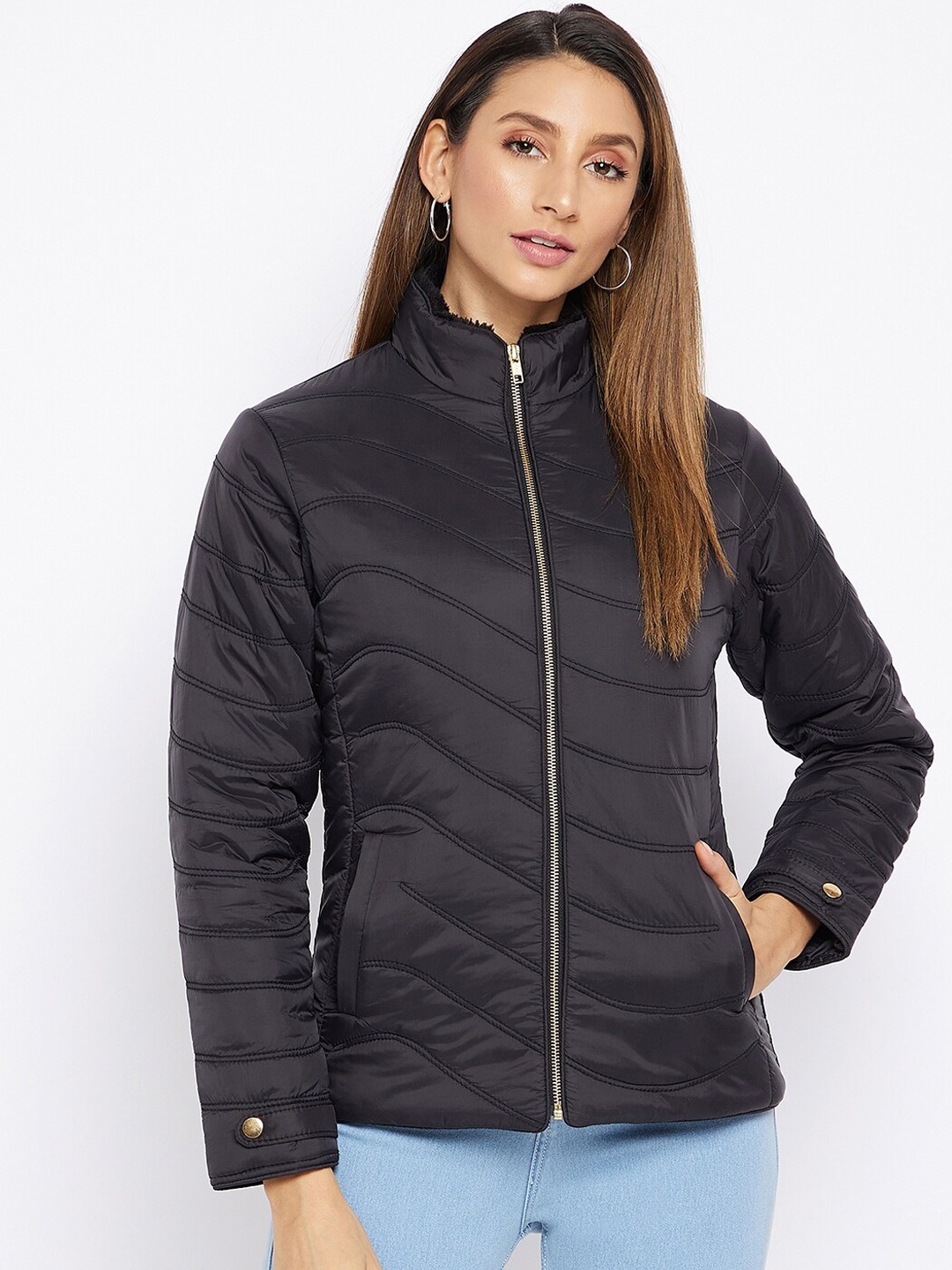 

Spirit Women Black Colourblocked Windcheater and Water Resistant Bomber Jacket