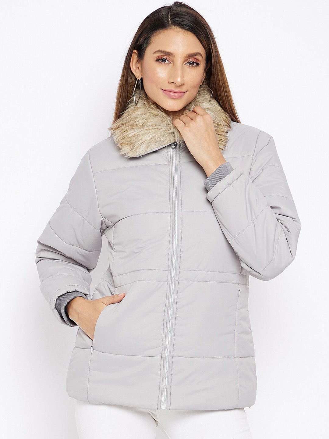

Spirit Women Grey Windcheater and Water Resistant Puffer Jacket