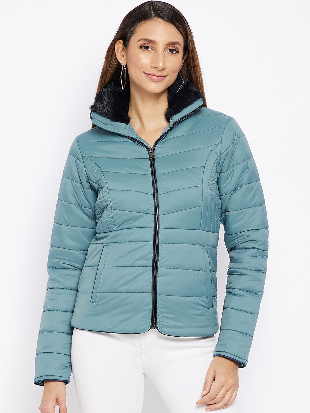 

Spirit Women Blue Windcheater and Water Resistant Padded Jacket