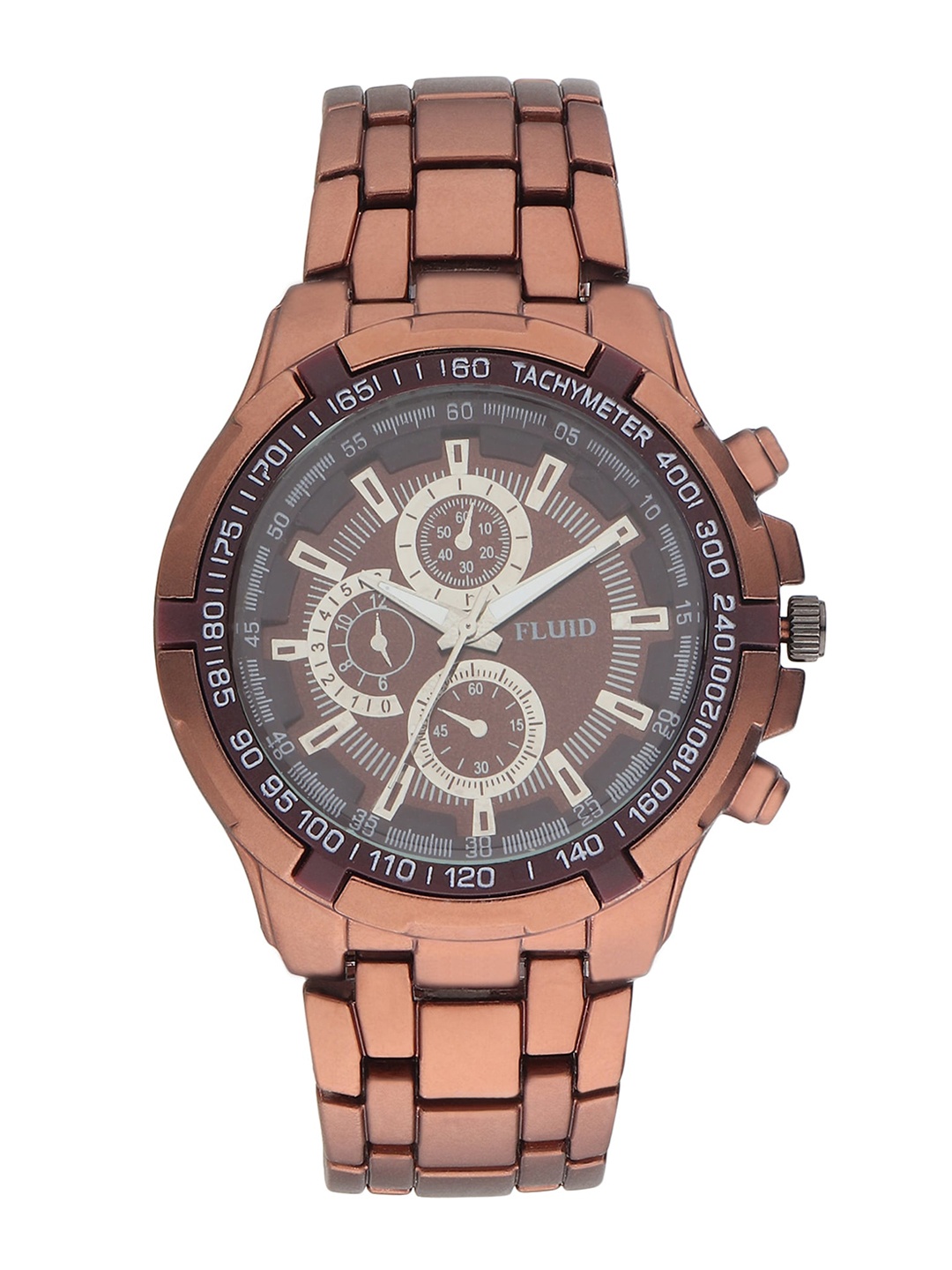 

FLUID Men Brown Embellished Dial & Brown Bracelet Style Straps Analogue Multi Function Watch