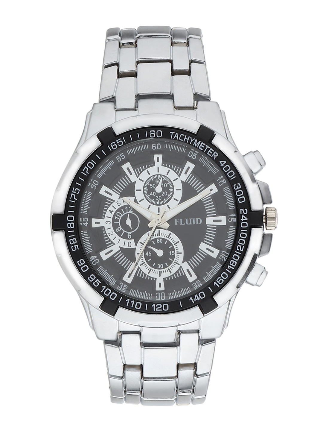 

FLUID Men Black Dial & Silver Toned Bracelet Style Straps Analogue Watch