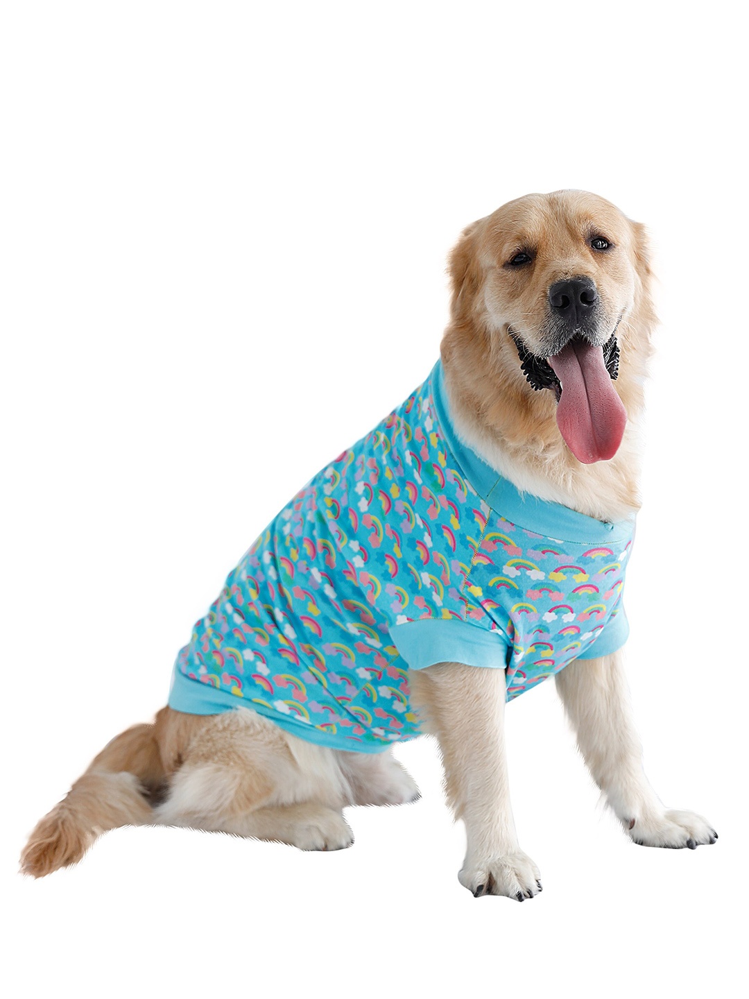 

Dchica Paws Blue & White Graphic Rainbow Print Cotton Dog Tshirt