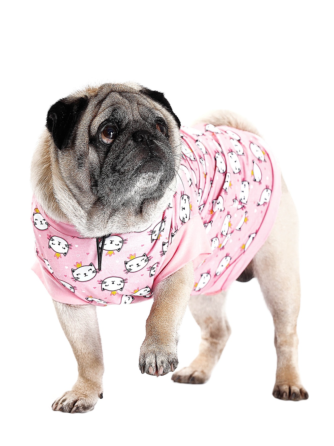 

Dchica Paws Pink & White Graphic Printed Cotton Dog T-shirt