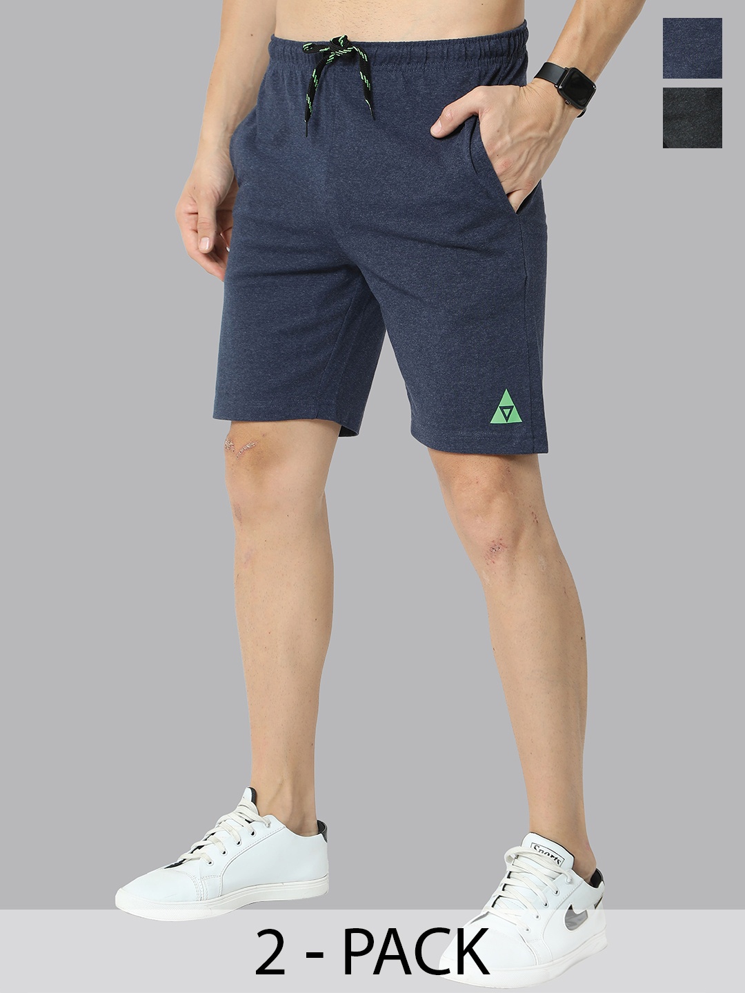 

ARDEUR Men Pack Of 2 Black & Grey Solid Regular Shorts