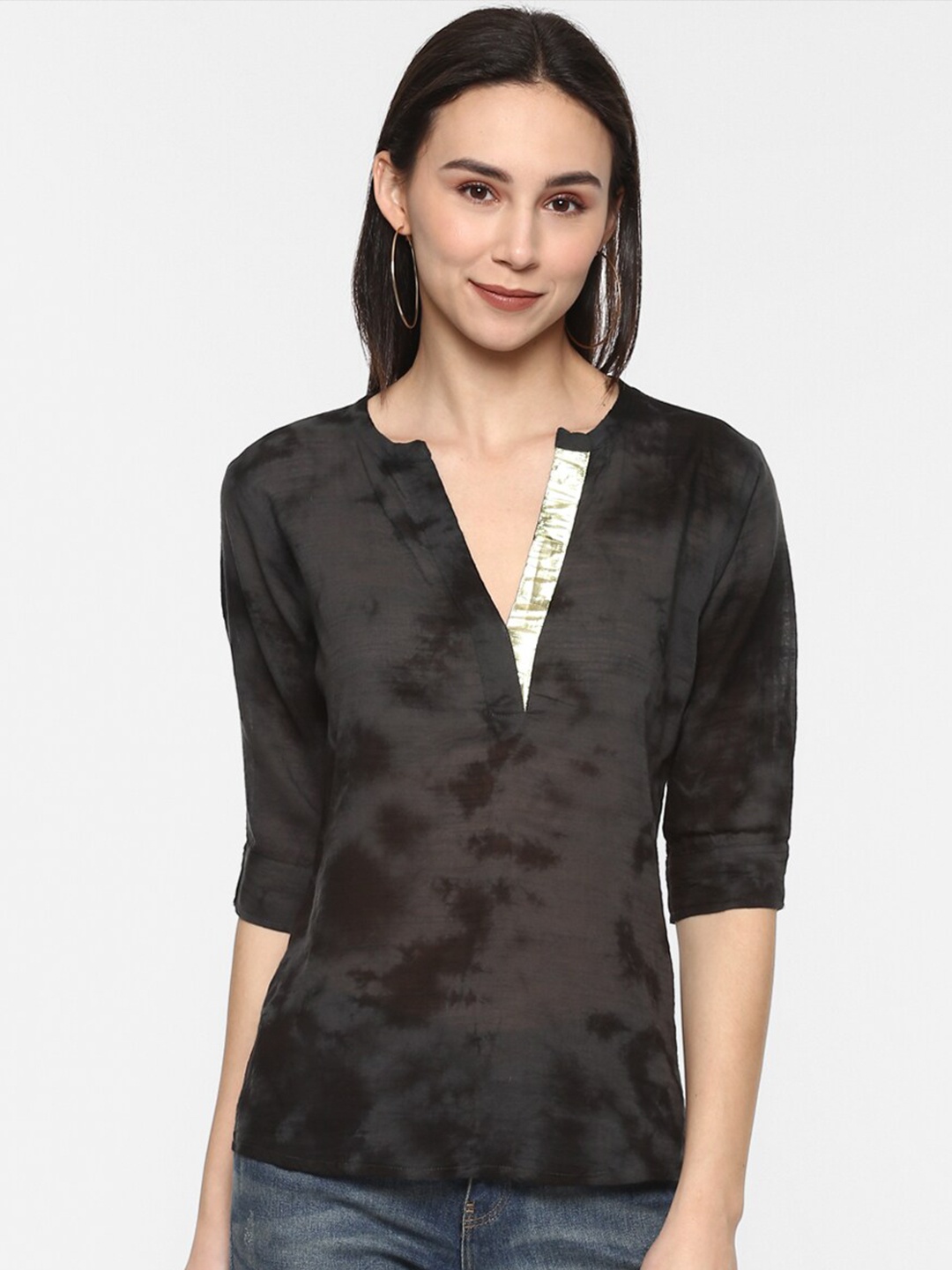 Porsorte Black Tie & Dye Pure Cotton Regular Top