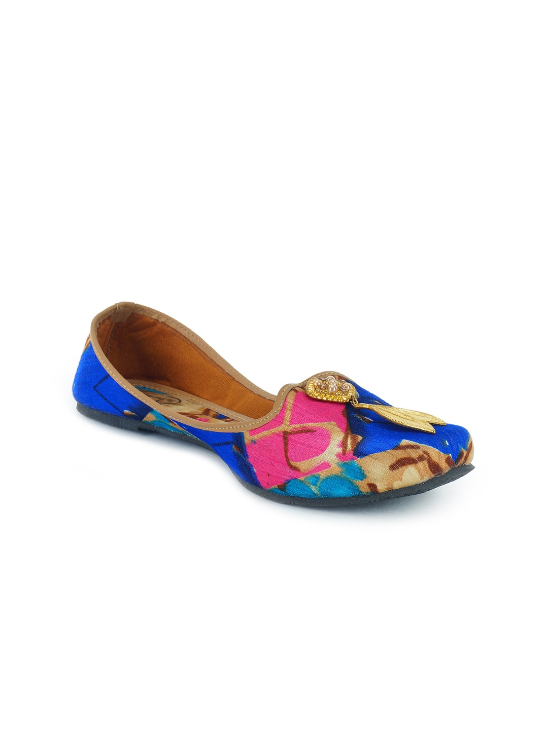 

The Desi Dulhan Women Blue Printed Leather Ethnic Mojaris Flats