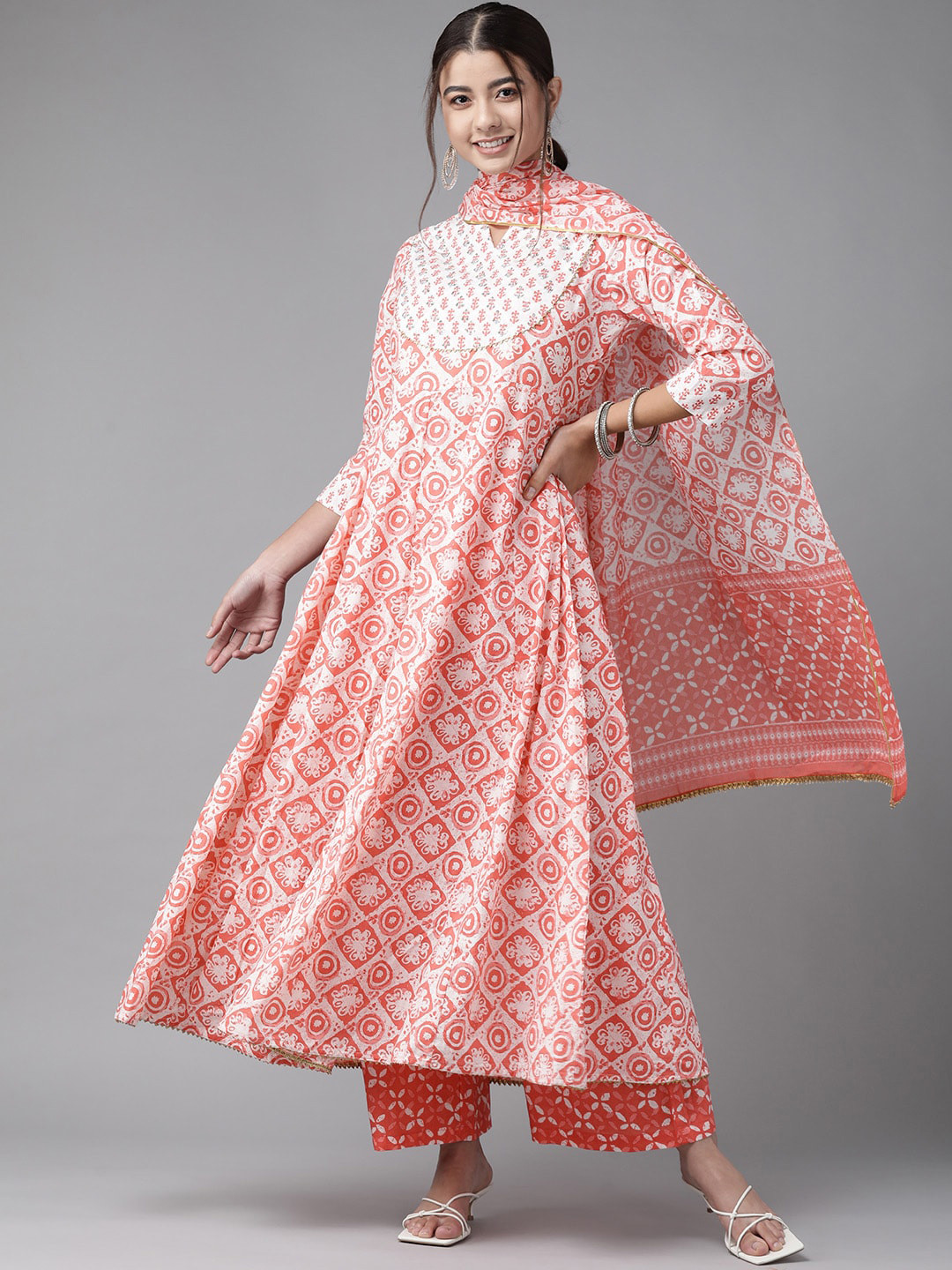 

Indo Era Women Pink Embroidered Regular Kurta with Palazzos & Dupatta