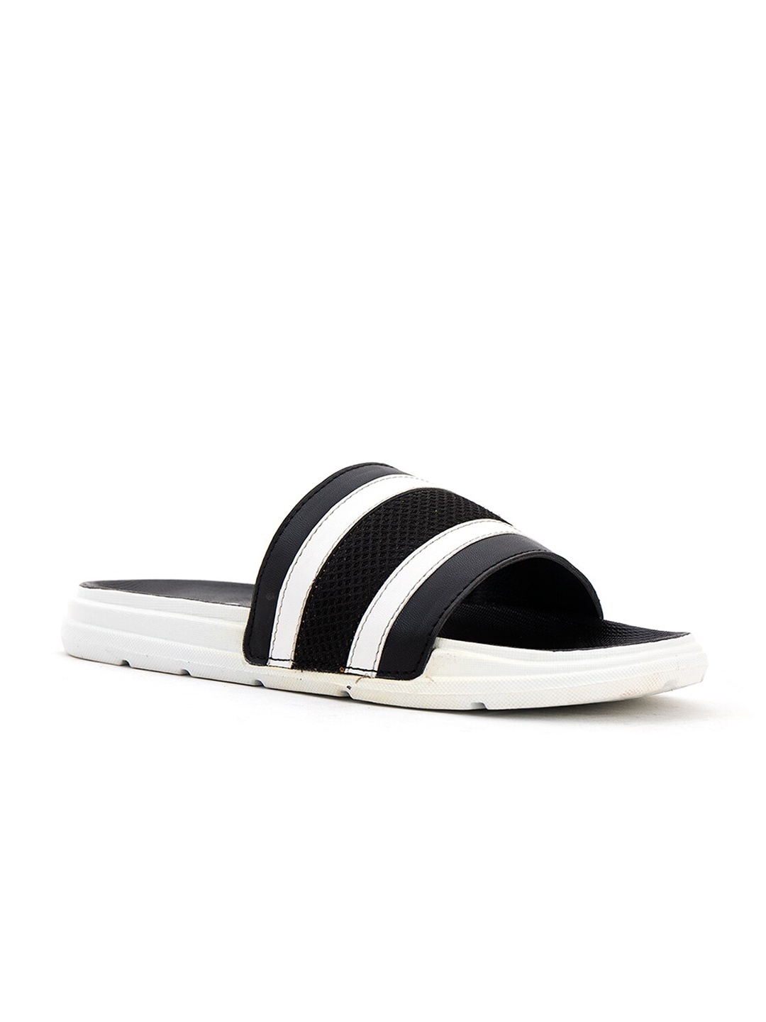 

Khadims Men Black & White Striped Sliders