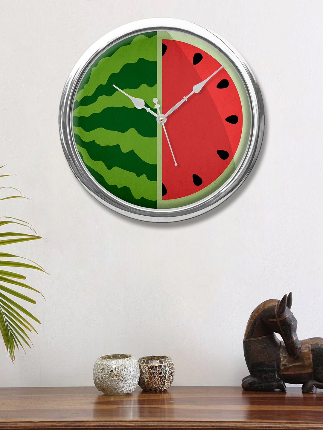 

999Store Green Watermelon Printed Round Analogue Wall Clock