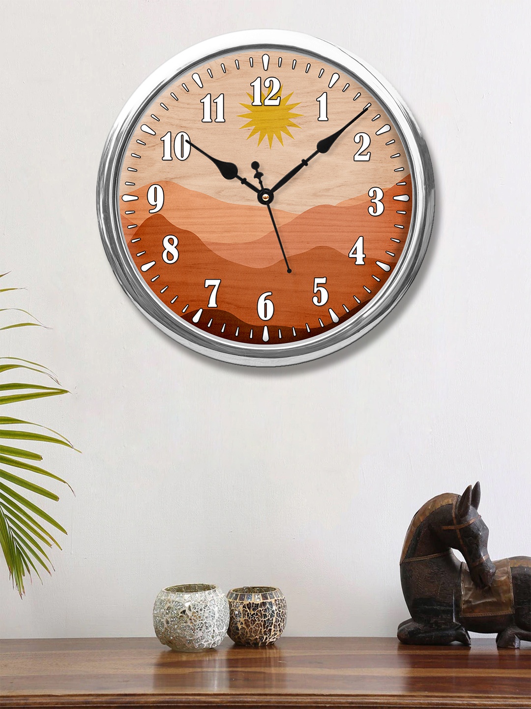 

999Store Brown & Beige Sunset Mountain Art Printed Contemporary Wall Clock 30 cm