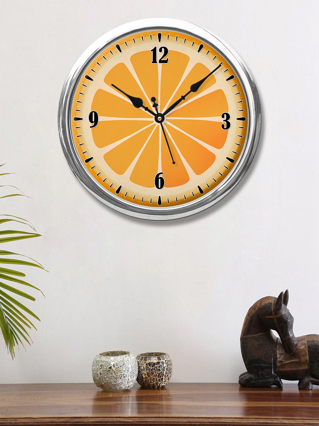 

999Store Orange & Black Printed Contemporary Wall Clock