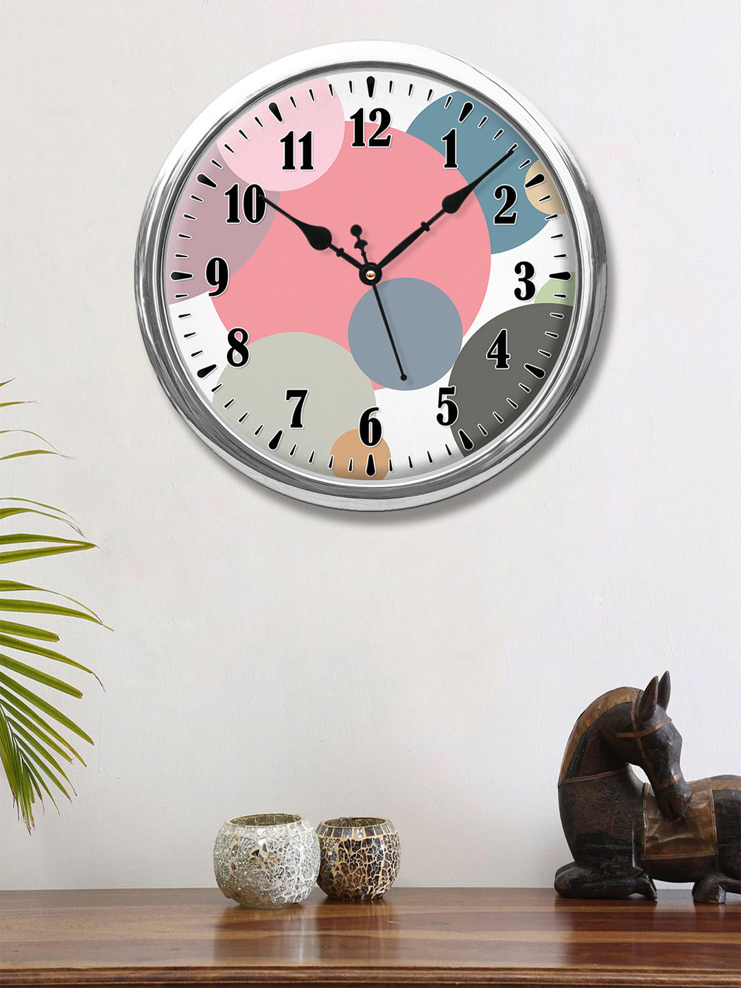 

999Store Pink & Silver-Toned Printed Contemporary Wall Clock