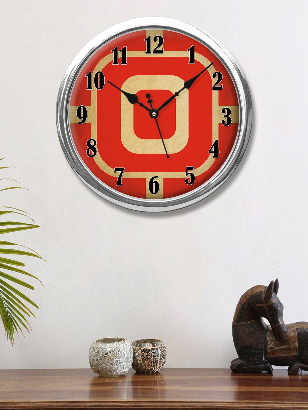 

999Store Red & Beige Printed Contemporary Wall Clock