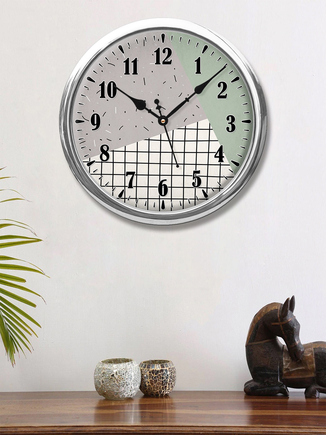 

999Store Grey & Green Printed Contemporary Wall Clock