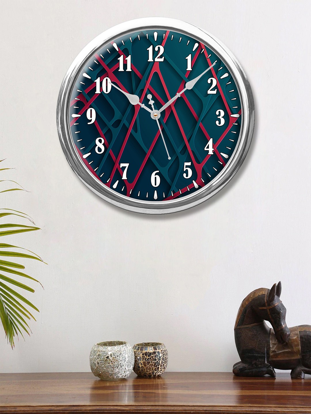 

999Store Teal Blue & Red Abstract Printed Contemporary Round Wall Clock