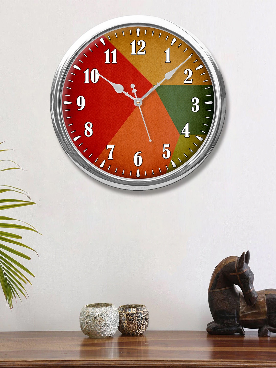 

999Store Multicolour Geometric Round Printed Analogue Wall Clock, Multi