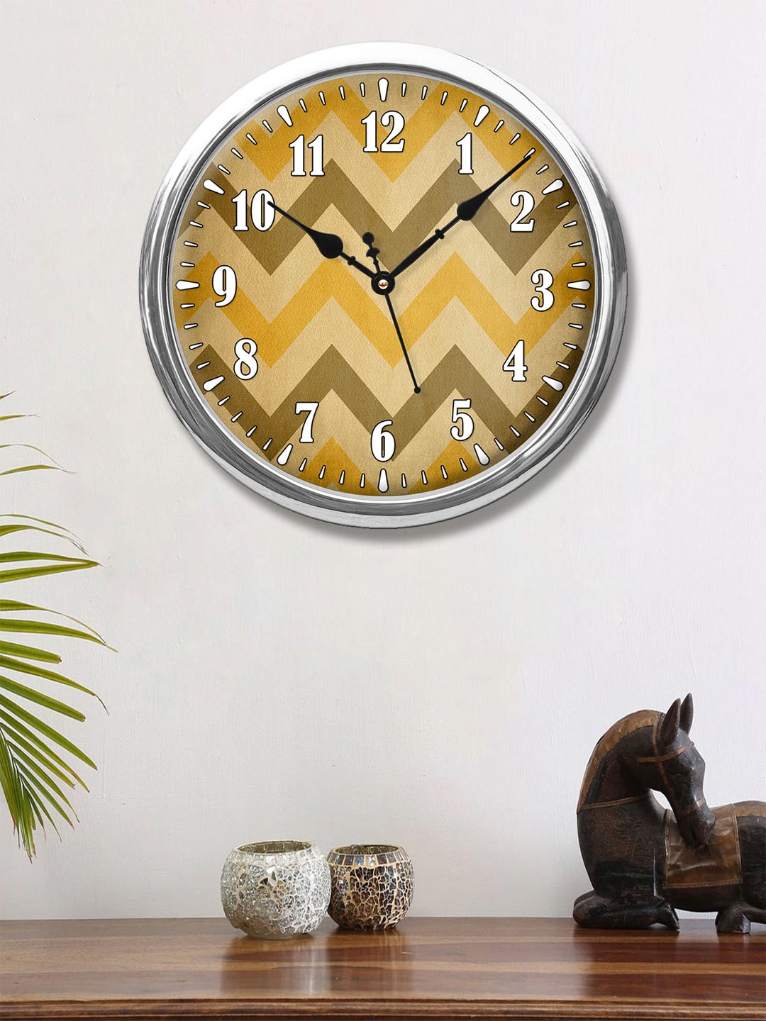 

999Store Brown & Beige Zigzag Printed Contemporary Wall Clock 30 cm