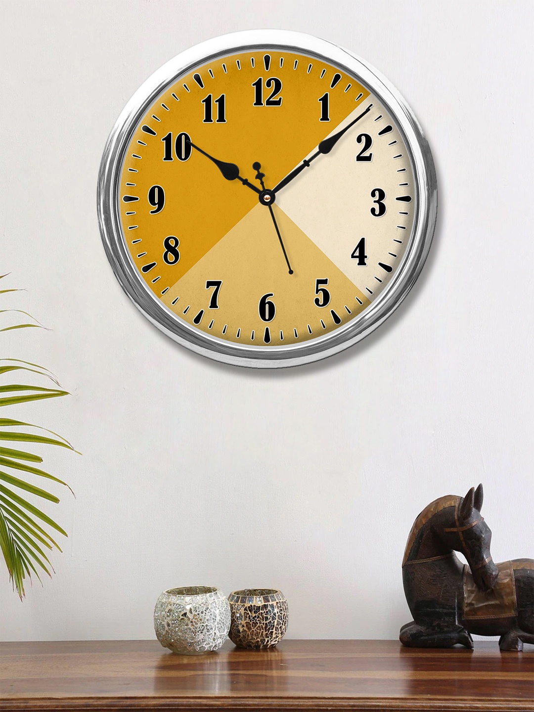 

999Store Yellow & White Printed Contemporary Wall Clock