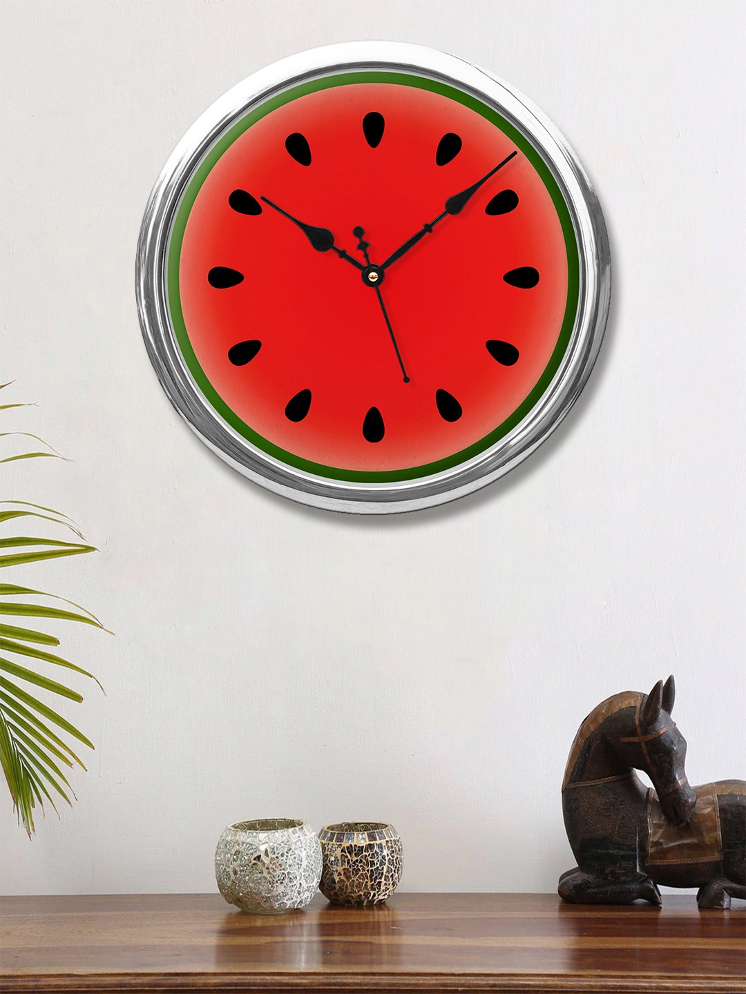 

999Store Red & Black Watermelon Fruit Printed Contemporary Round Wall Clock