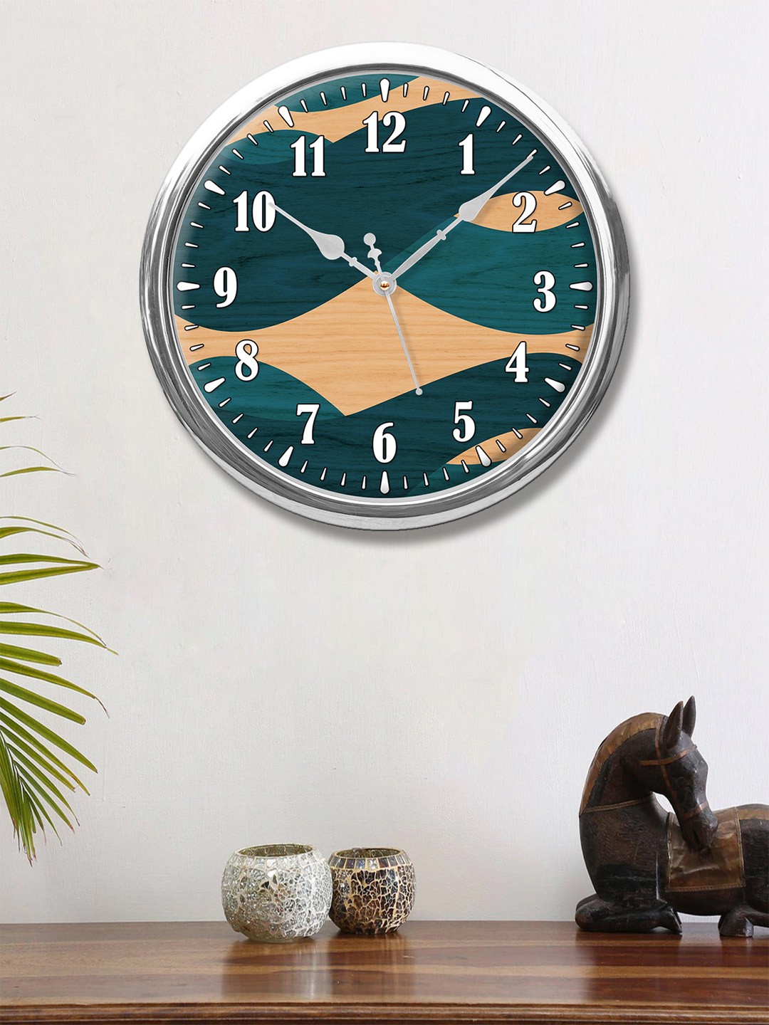

999Store Teal & Beige Printed Contemporary Wall Clock