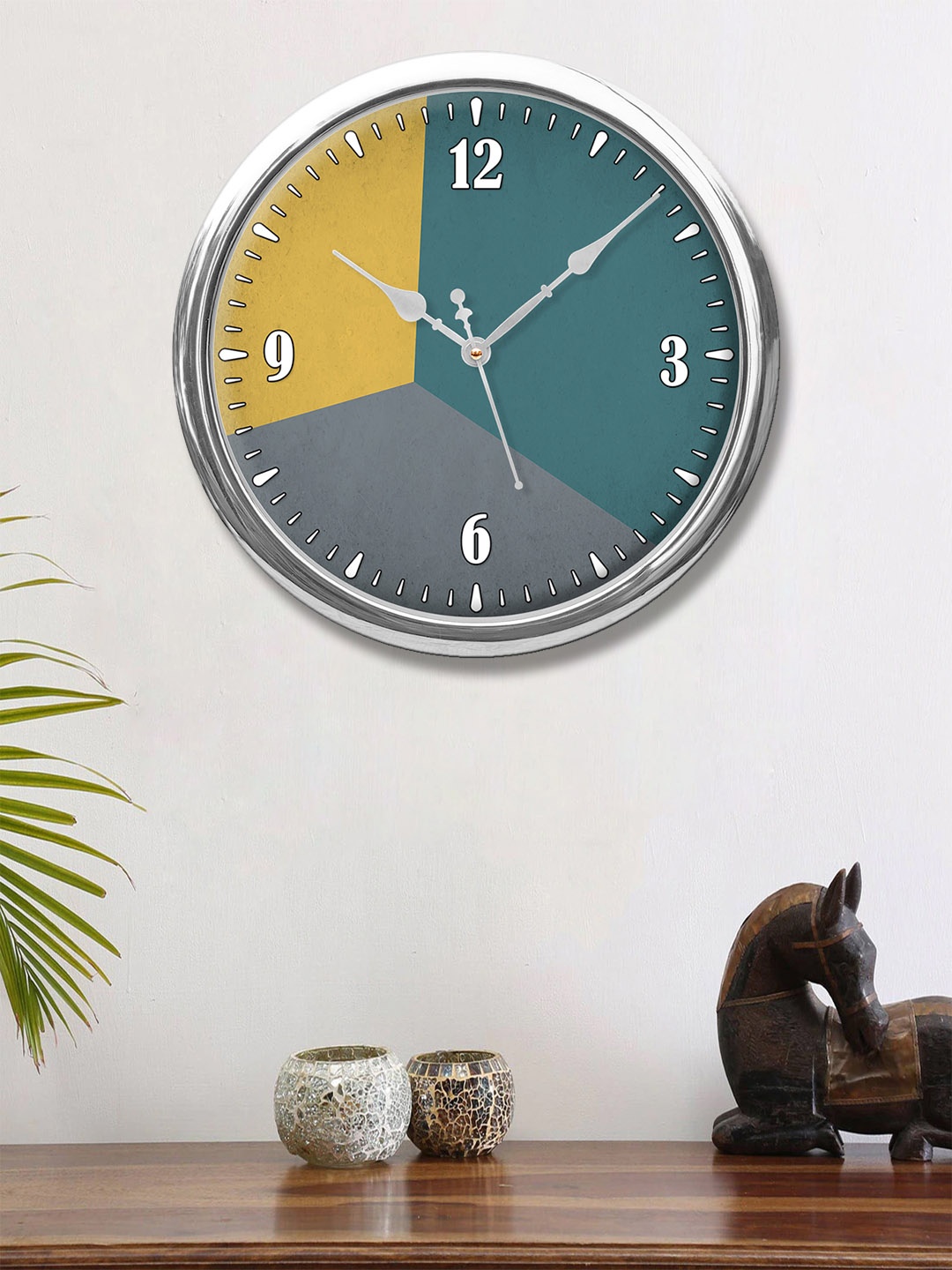 

999Store Grey & Green Printed Contemporary Wall Clock