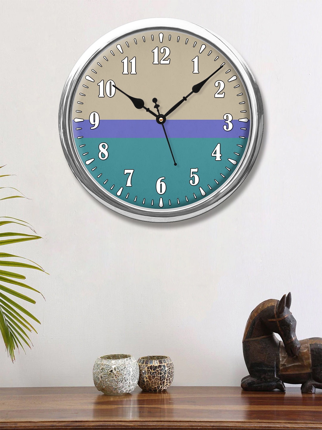 

999Store Beige & Green Printed Contemporary Wall Clock